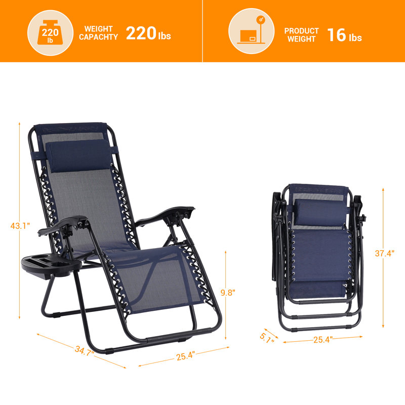 Zero Gravity Lounge Chair Recliners w/ Cup Holder Tray, Blue