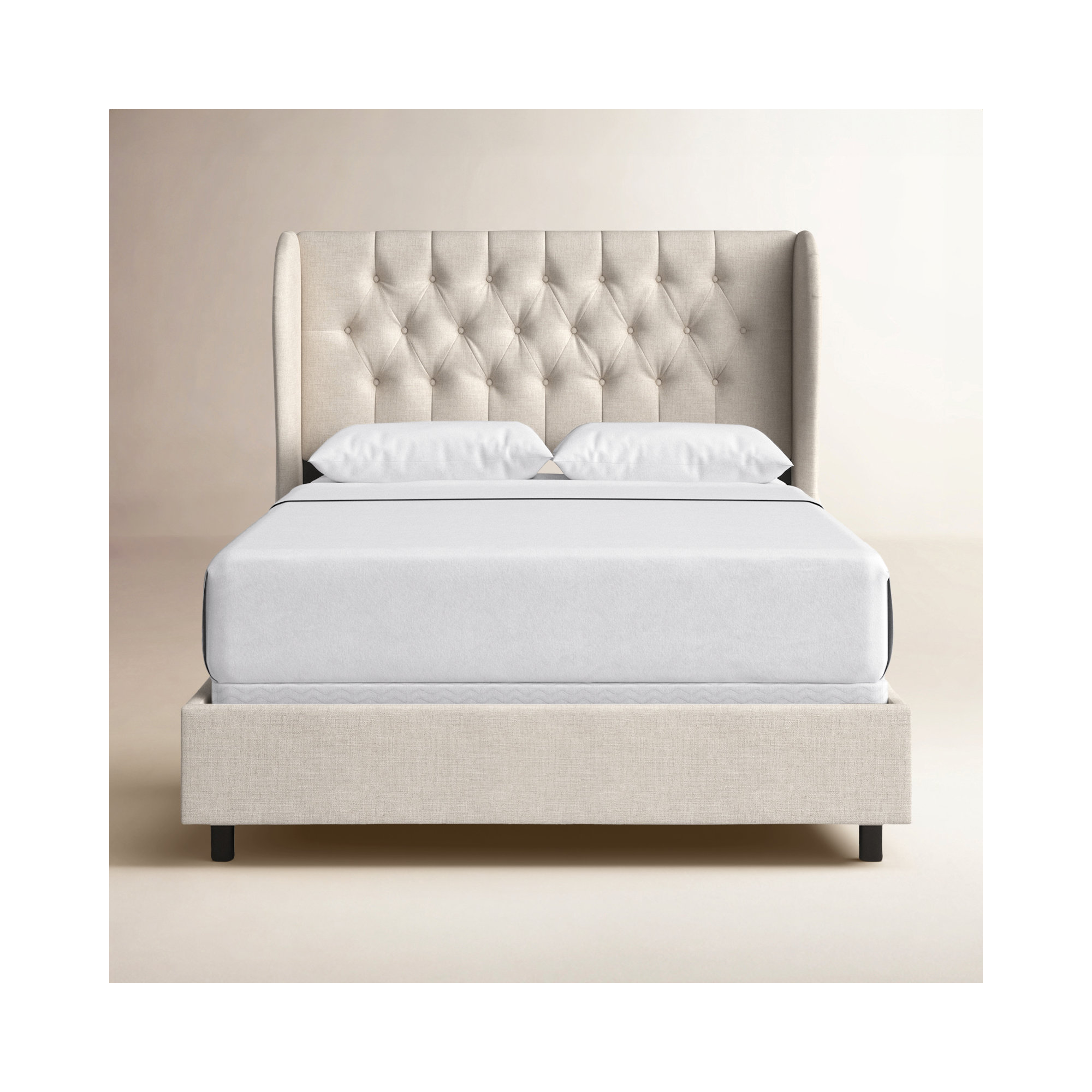 Tomey Upholstered Wingback Bed, Classic Talc Linen, King