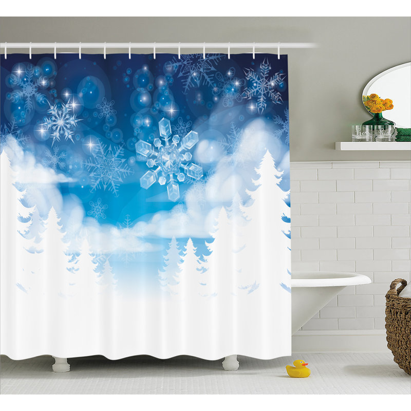 « winters », réglage des arbres de noël avec des flocons de neige et des étoiles, rideau de douche et crochets de douche