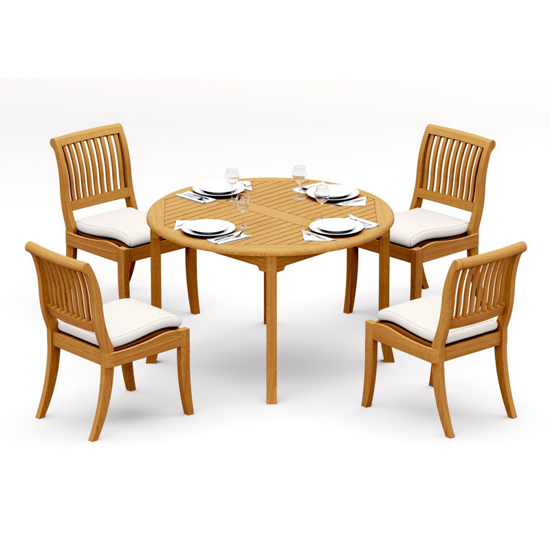 3 Pcs Grade-A Teak Wood Dining Set: 48" Round Table And 2 Appel Stacking Armless Chairs #11AB1000, 4
