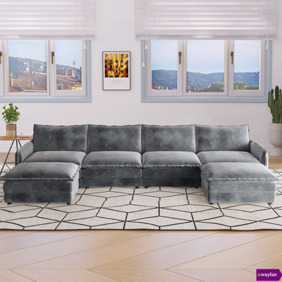 Nyerere 142"W Stylish Corduroy Comfortable Modular Sectional With 2 Ottomans