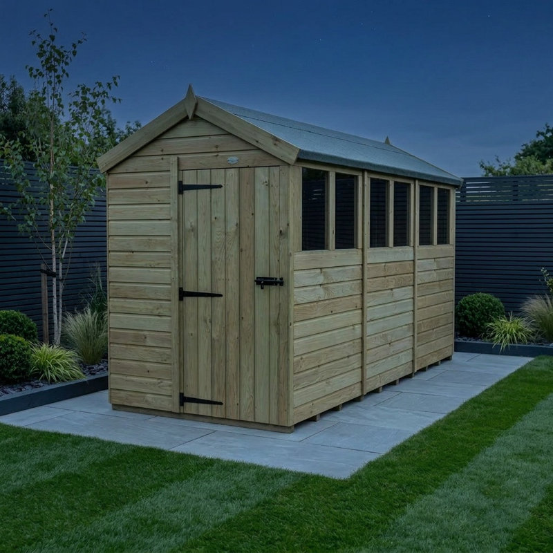 Total Sheds 5ft x 12ft Apex Garden Shed - Single Door - With Windows - Pressure Treated Timber - UK Manufactured