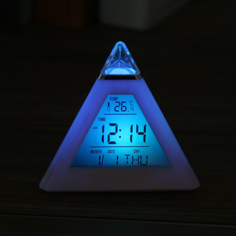 LED Color Changing Digital LCD Alarm Clock Thermometer Night Light Desktop Table Clocks