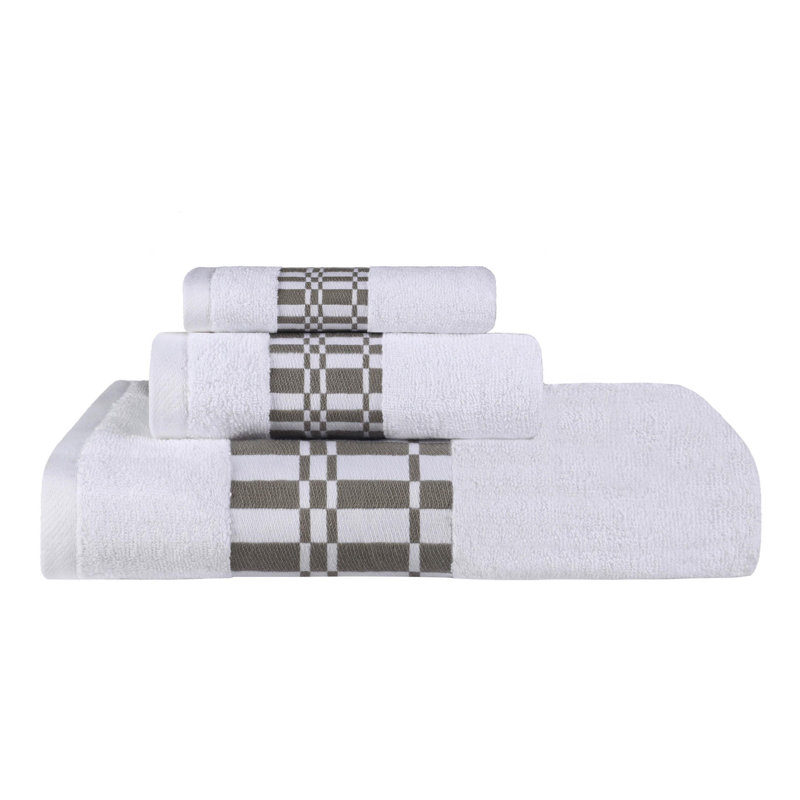 Ensemble de serviettes géométriques assorties 3 pièces Davis Larissa, Blanc / gris