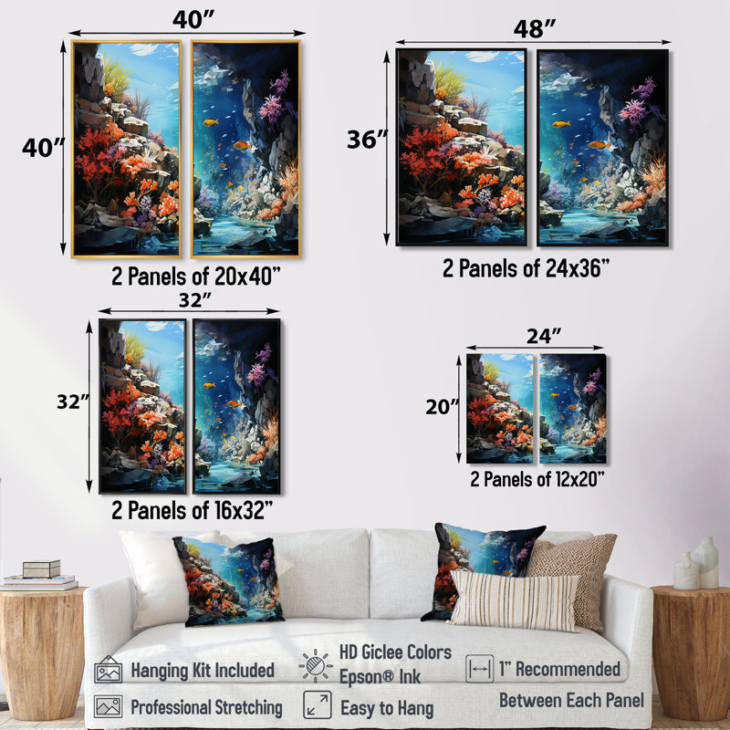 Aquariums Marine Wonders III - impressions sur toile bleu sarcelle, H 36 po x l 48 po, Noir