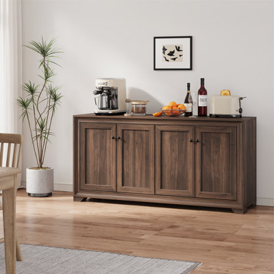 Buffet 60 po avec rangement, 4 portes, armoire moderne avec 2 grandes armoires et tablettes réglables pour la salle à manger, la cuisine et le vestibule