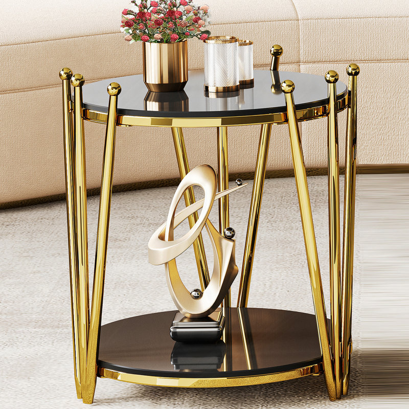 Table de bout avec pieds en acier inoxydable, table d'appoint pour le salon, Noir