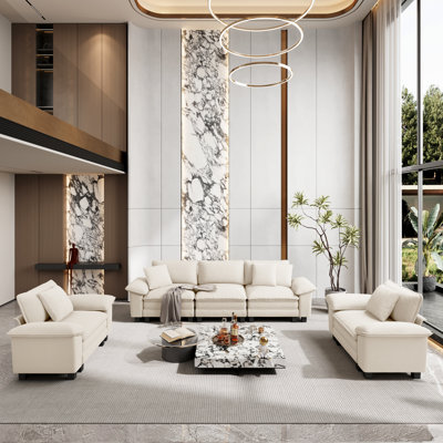 3-Piece Upholstered Modular Sectional Sofa Sets, Oversized Couch Set with Sofa and Armchairs