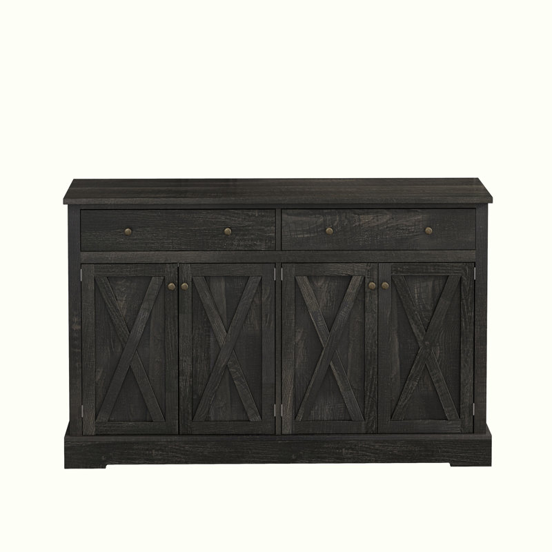 Storage Sideboard Cabinet with Two Drawers and Four Doors, Black/Brown