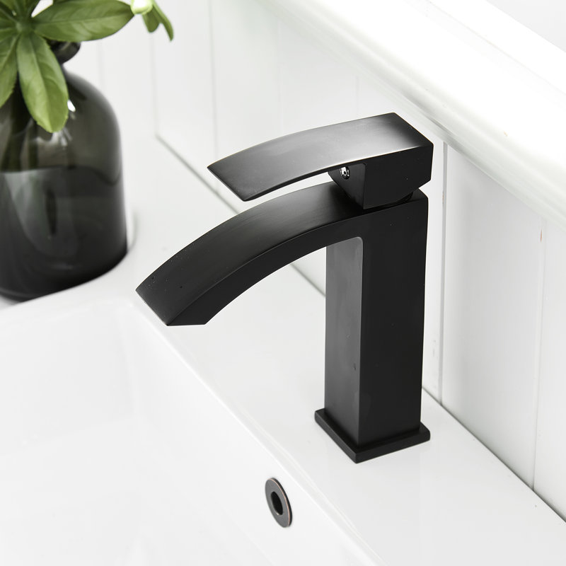 Black Bathroom Faucet, One Handle Single Hole Basin Tap With Ceramic Filler And Deck-Mounted Design Contemporary Aluminium Alloy Body