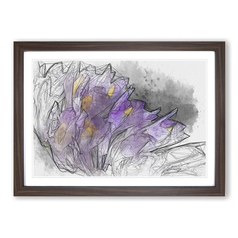 Wild Purple Orchid Flowers in Abstract - Picture Frame Graphic Art Print, 35cm H x 50cm W x 2cm D, Walnut
