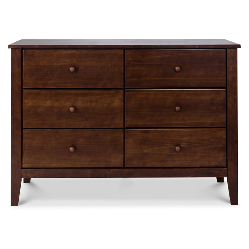 Espresso Pine Wood Double Nursery Dresser with 6 Drawers