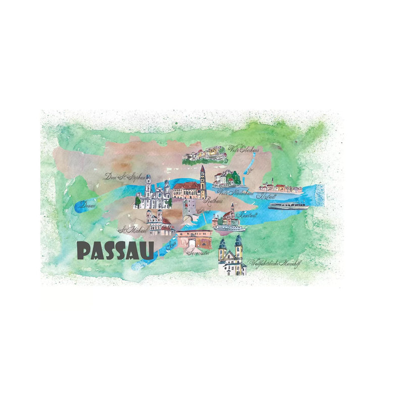 Passau, Bavaria, Germany Travel Poster by Markus & Martina Bleichner - Wrapped Canvas Gallery-Wrapped Canvas Giclée