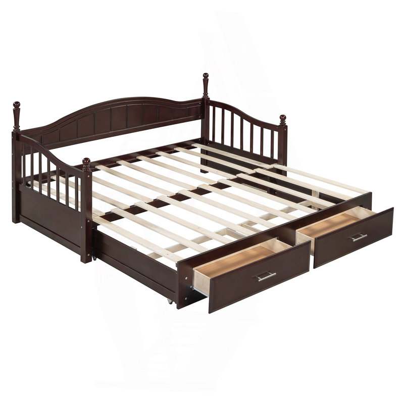 Wooden Twin Size Daybed With Twin Size Trundle, Extendable Daybed With Two Storage Drawers, Espresso, Espresso