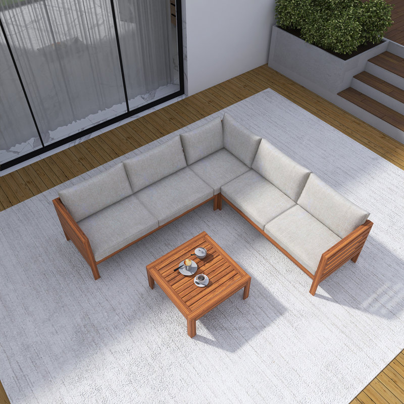 Ensemble de canapés modulaires d'extérieur en bois 4 pièces avec table 4 pièces