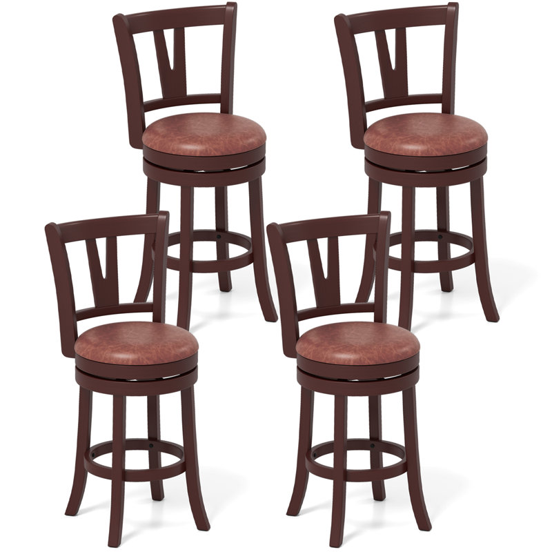 26'' Counter Height Swivel Barstools Set of 4 High Backs & Footrests Solid Wood, Counter Stool (26" Seat Height), 4