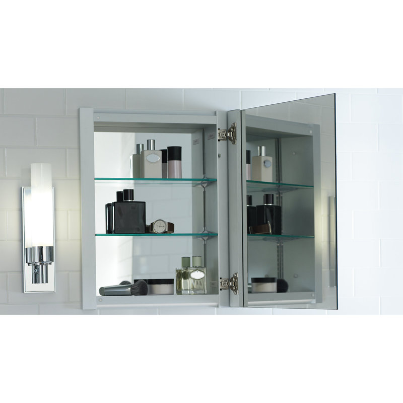 R3 Series Recessed or Surface Mount Frameless Medicine Cabinet with 3 Adjustable Shelves, 26"H x 20"W x 4"D, Beveled edge