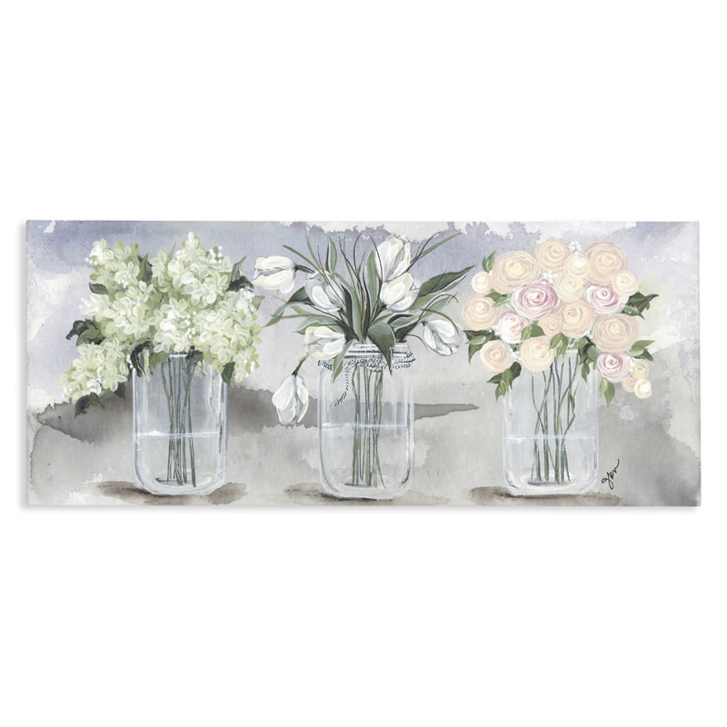 Aquarelle sur toile Mason Jar Flower, conception par Julie Norkus, H 17 po x l 40 po