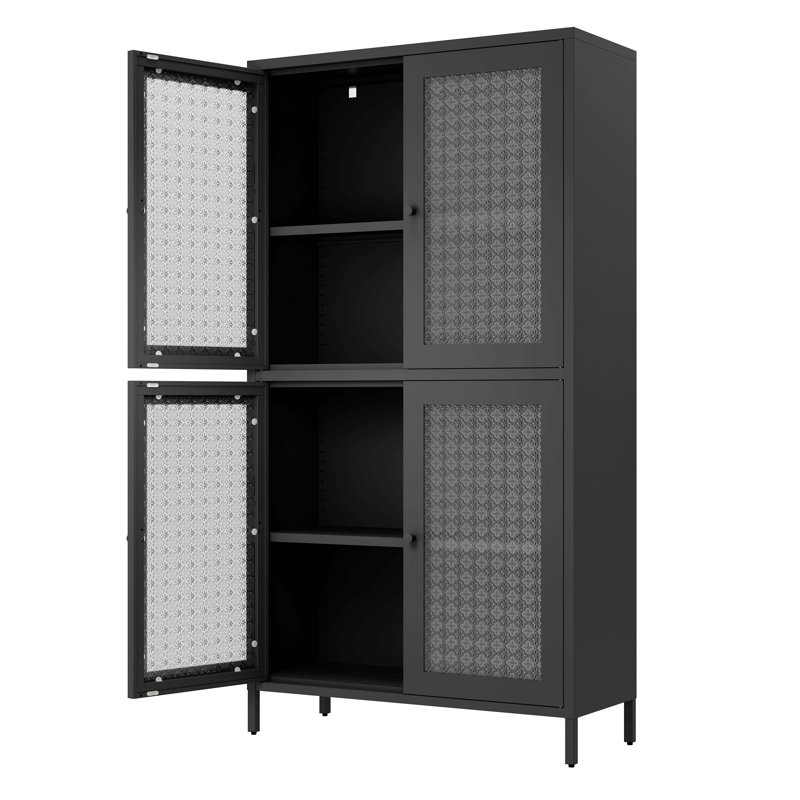 Classic Metal Storage Cabinet Display Cabinet With 4 Glass Doors 4 Shelves Cabinet Freestanding Bookcase Side Cabinet For Home Office Living Room Kitchen Hallway