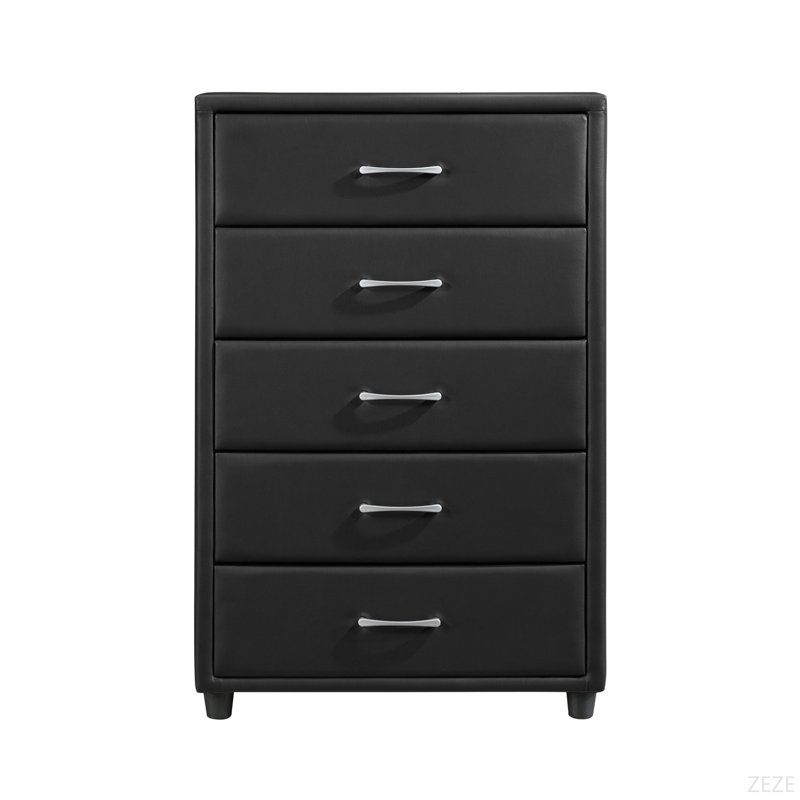 Contemporain durable en similicuir noir recouvrant une commode à tiroirs de ton argent 1pc