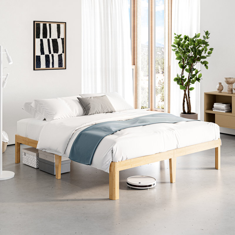 Amylia Solid Wood and Metal Heavy Duty Rayon from Bamboo iron Platform Bed Frame No Box Spring Required, Queen, 12"