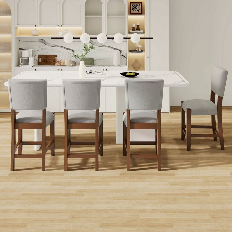 Ensemble de 4 tabourets de bar de style Mid-Century de 40,4 po avec dossier et tabourets revêtus de lin avec pieds en bois massif pour la salle à manger de l'îlot de cuisine (chaises 4 pièces)