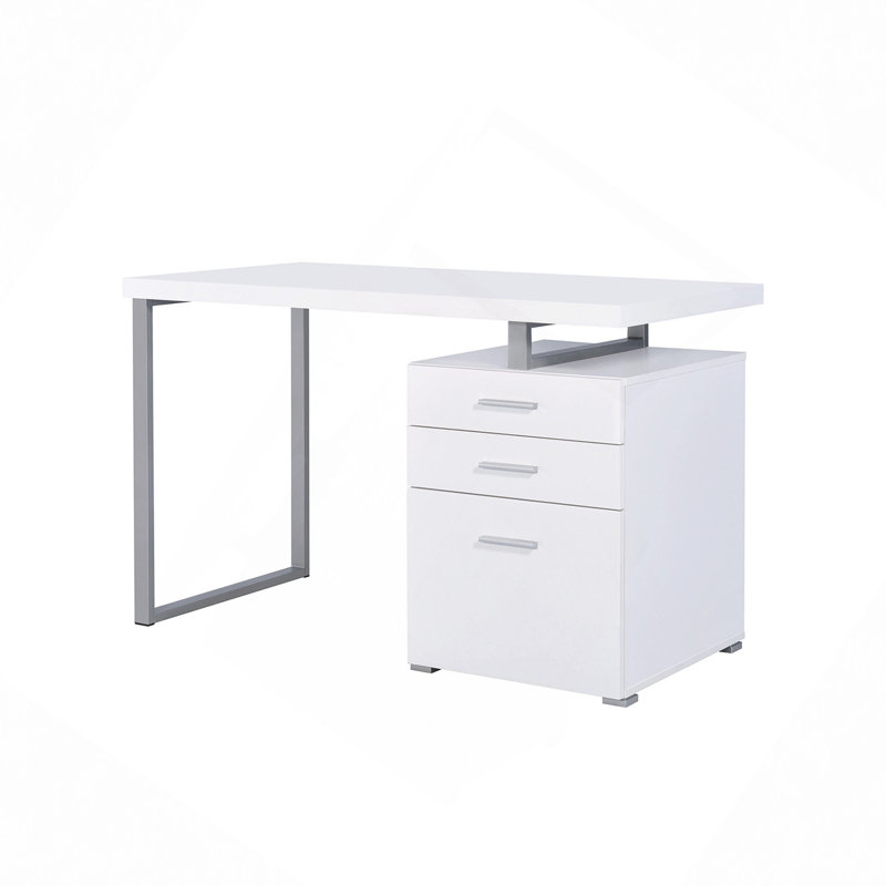 Bureau, bureau d'écriture avec 3 tiroirs, Blanc