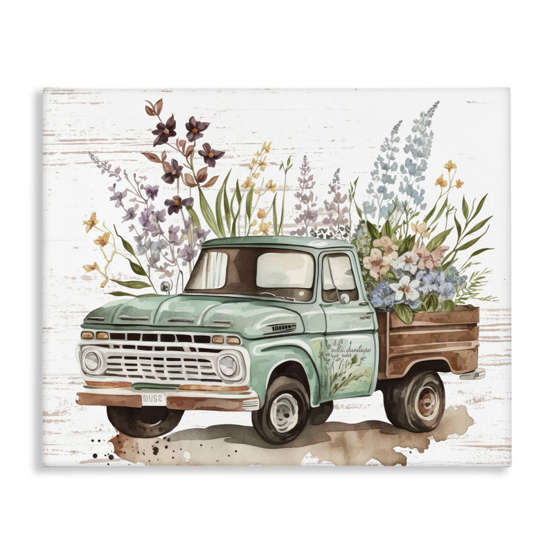 Art mural floral avec camion Herb par lettré et doublé, H 24 po x l 30 po