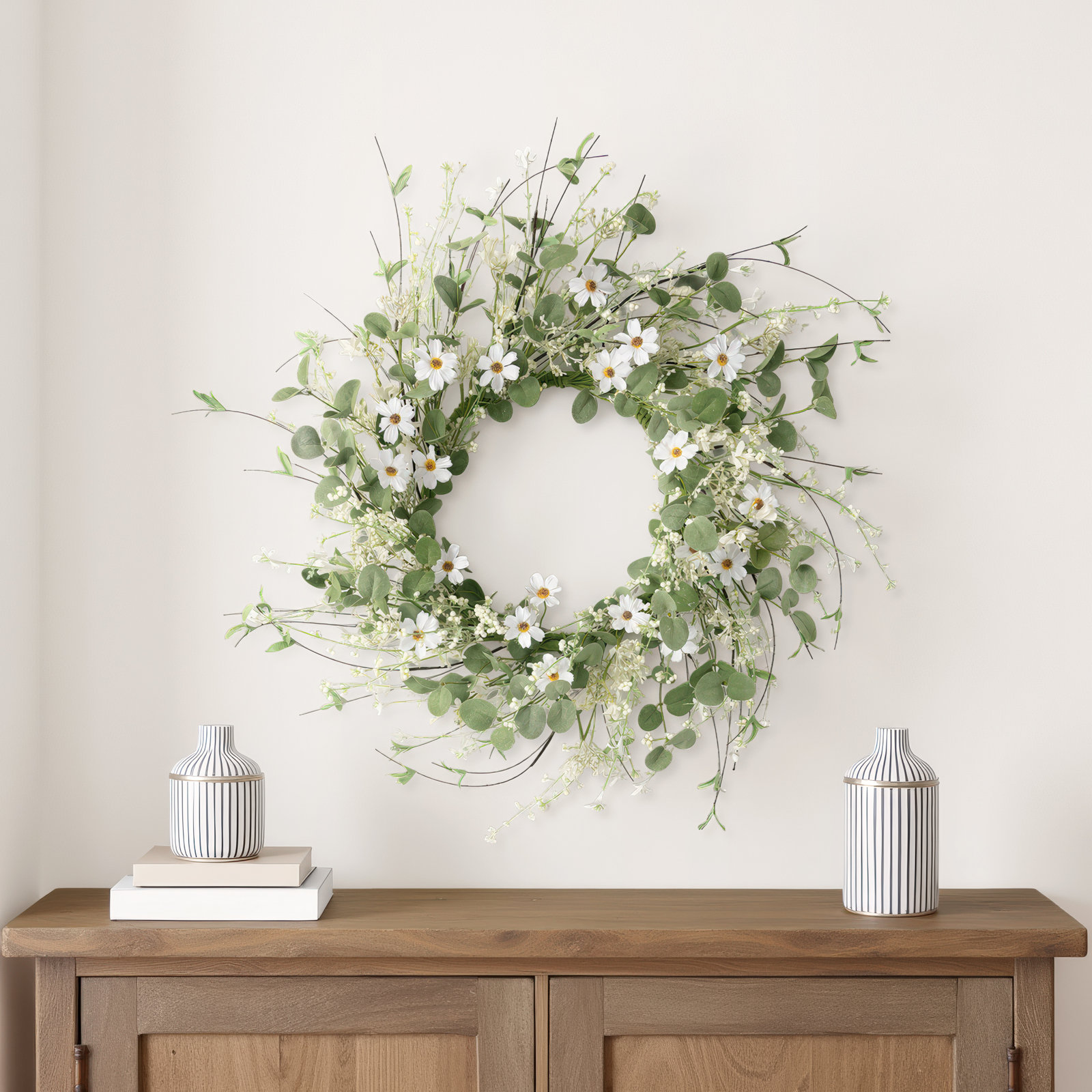 28"Artificial Daisy & Eucalyptus Wreath