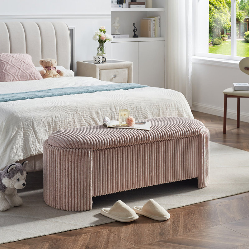Pink Corduroy Upholstered Oval Storage Bench