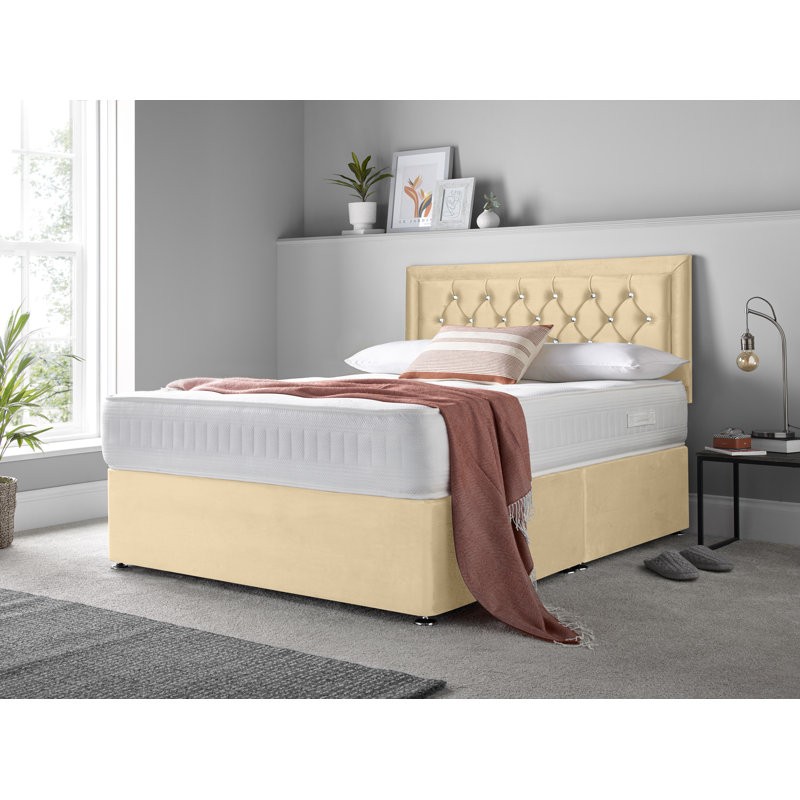 Macungie Divan Bed Set, Cream, Small Double (4'), Foot-end Drawers