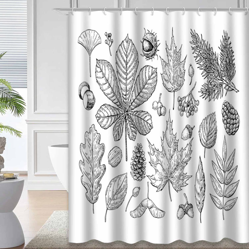 Rideau de douche avec 12 crochets et feuilles d'automne, L 72 po x l 84 po