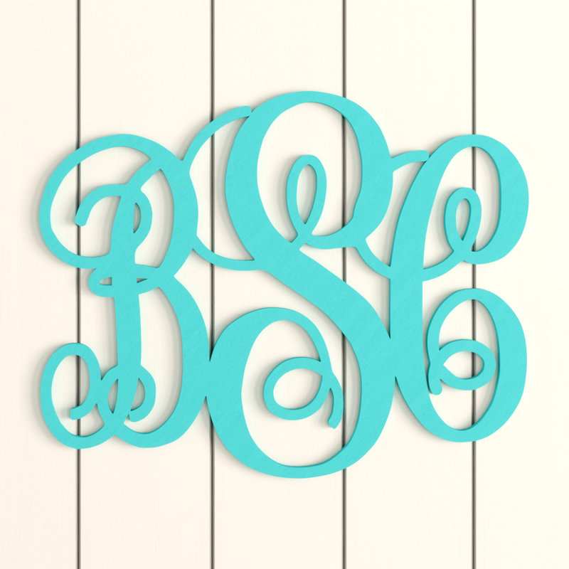 Décoration murale monogramme à 3 lettres, Azur, Oui, H 18 po x l 24 po