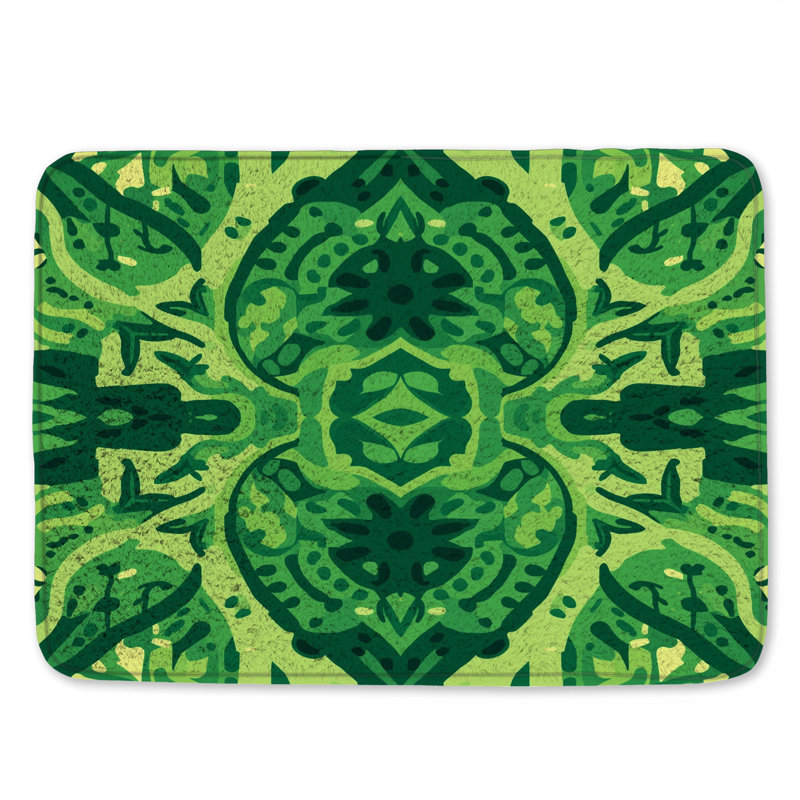Green Ornamental Pattern Bath Mat, 34in W x 21in L