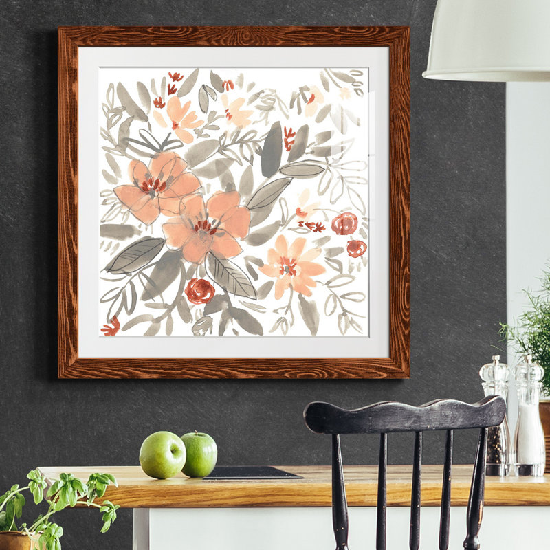 «Peach & Rust Blooms I-Premium», reproduction encadrée prête à être accrochée, H 17 po x l 17 po x P 1,5 po, Cadre en érable