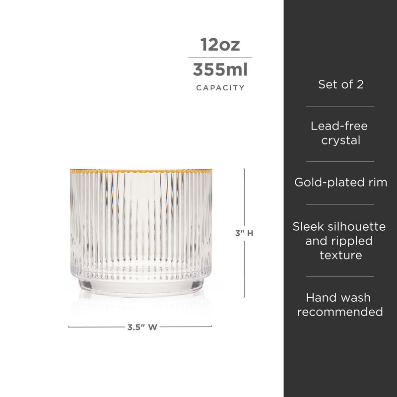 Gold-Rimmed Crystal Lowball Tumblers Set of 2