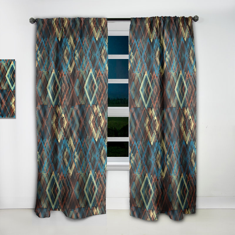 Panneau de rideaux occultant rétro à motif géométrique vintage jaune, bleu et bleu, L 52 po x L 95 po