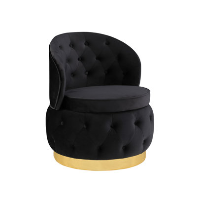 360 Degree Swivel Velvet Chair, Comfy Accent Storage Chair For Living Room, Hotel Lounge - Black Cuddle Bedroom,