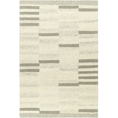 Donavan Striped Hand Tufted Wool Area Rug in Ivory/Gray