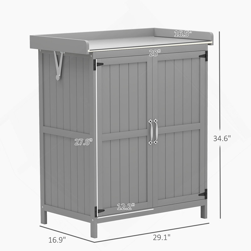 Outdoor Storage Cabinet With Shelf And Metal Tabletop, Gray