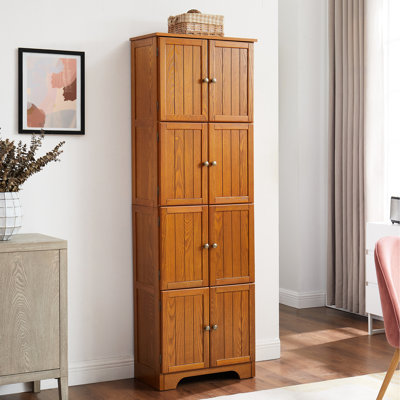 Armoire de rangement en chêne à 8 tablettes et 8 portes, 72,4 po de hauteur. Pour différents endroits. Extérieur lisse, salle à manger de construction.