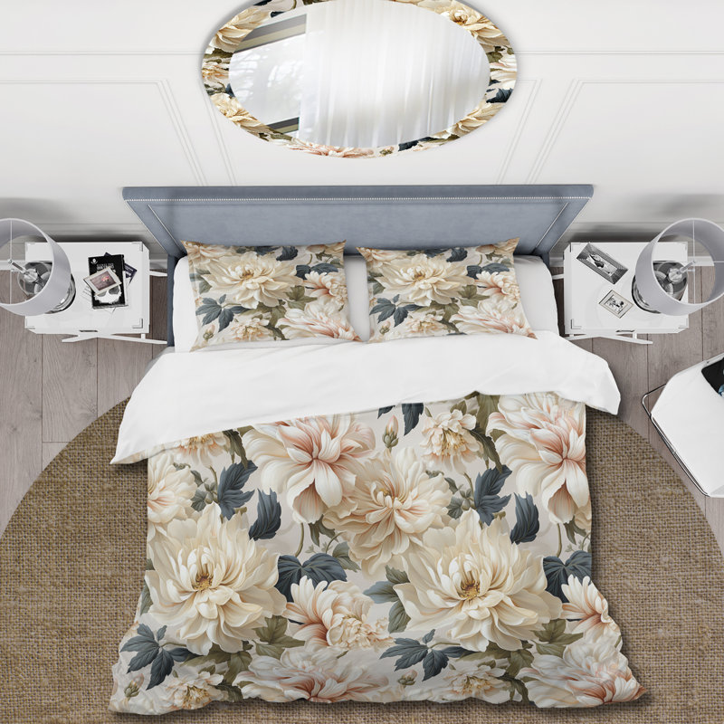 Ensemble de housse de couette Beige Timeless Floral Peony Elegance II, Housse de couette pour très grand lit et 2 très