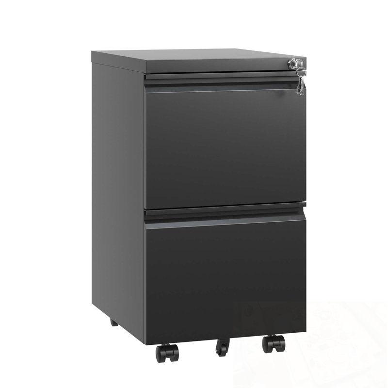 2 Drawers Metal Mobile File Cabinet With Lock, Black