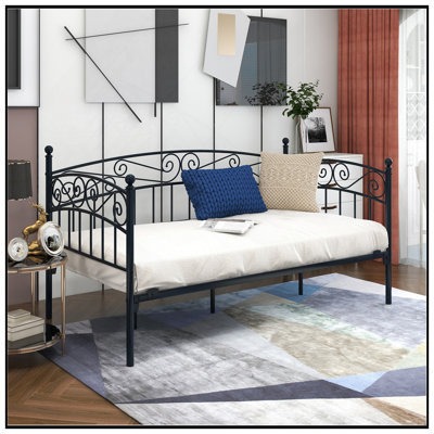 Durable Metal Daybed Frame With Headboard, Twin Size, Black, Multifunctional Mattress Foundation And Sofa by Latitude Run