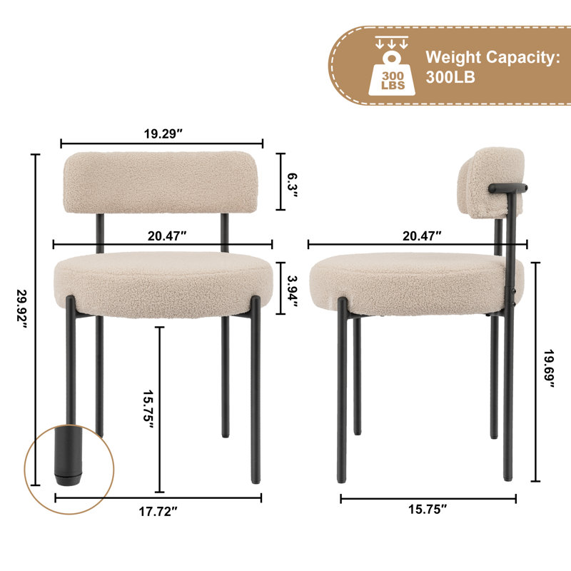Zarrin Upholstered Metal Frame Side Dining Chair Set, Beige