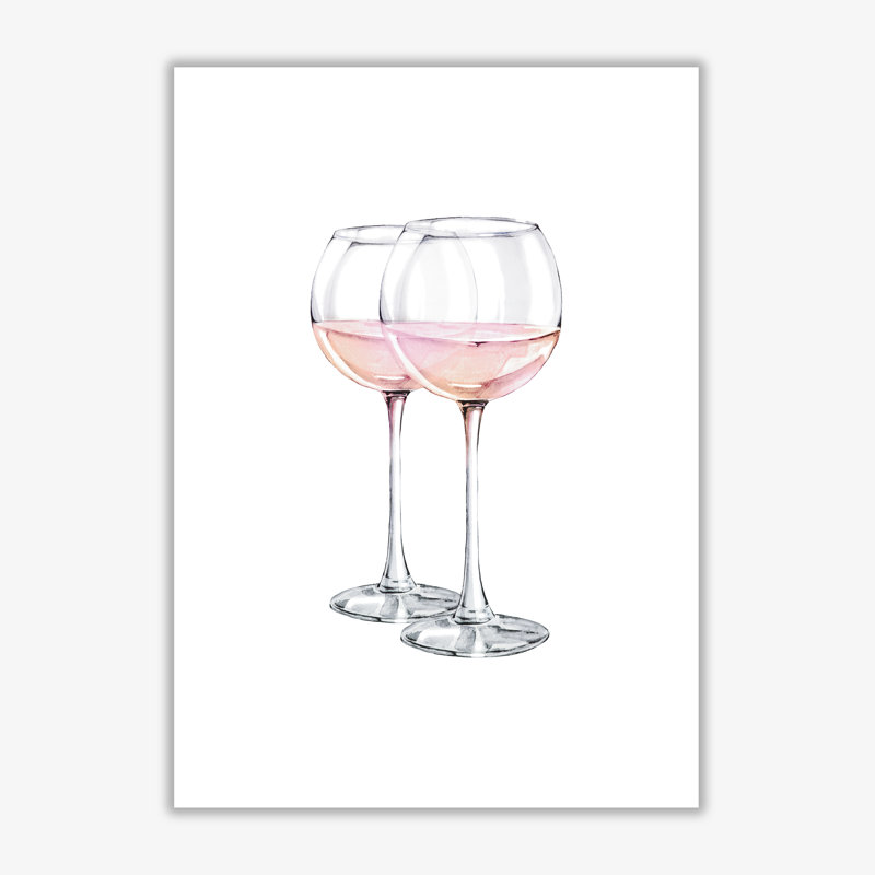 Pink Wine Glasses - Single Picture Frame Rectangle Painting, 60 cm H x 42 cm W x 1 cm D, No Frame