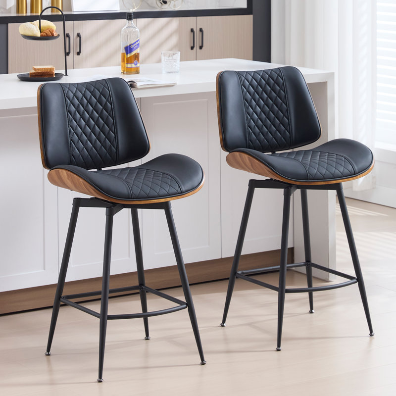 26" Modern Swivel Counter Stool, Black