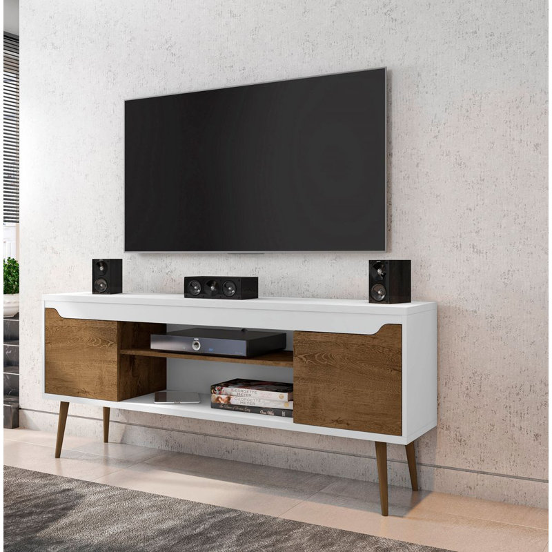 Delaini TV Stand for TVs up to 60", White/Rustic Brown