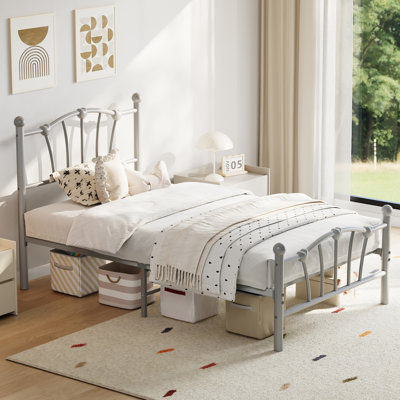 Twin Bed Frame for Kids, Twin Size Heart-Shaped Platform Bed with Headboard & Footboard, Heavy Metal Slat Support, Noiseless, No Box Spring Needed