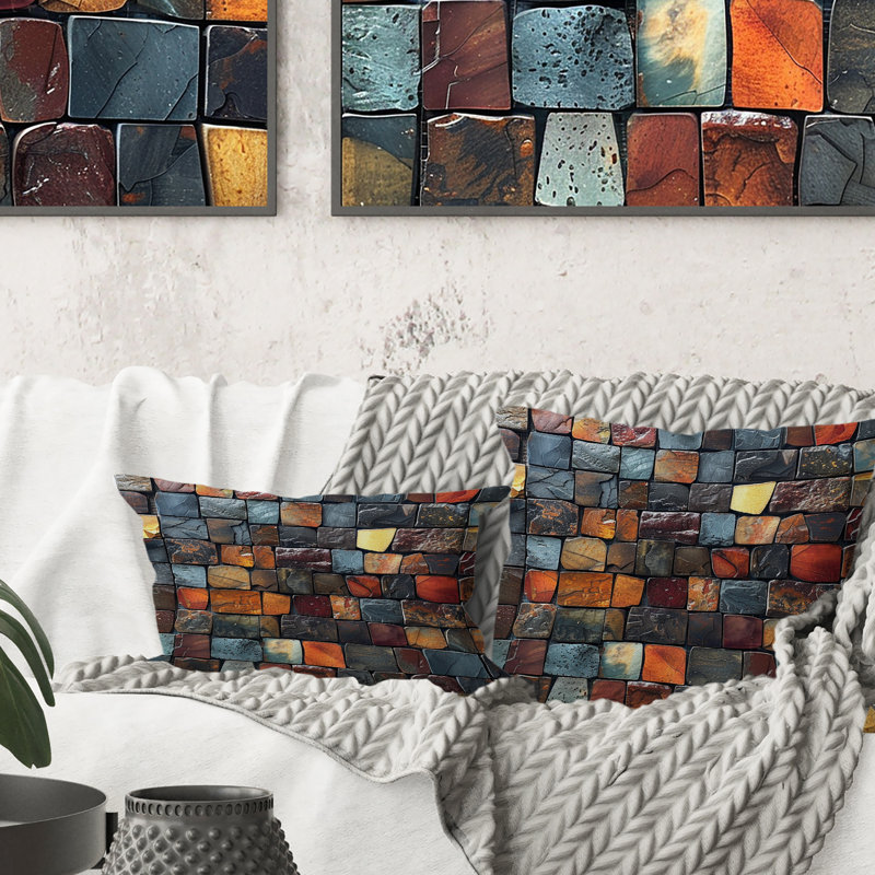 Carreaux de mosaïque brun et brun VI - Coussin décoratif moderne, H 18 po x l 18 po